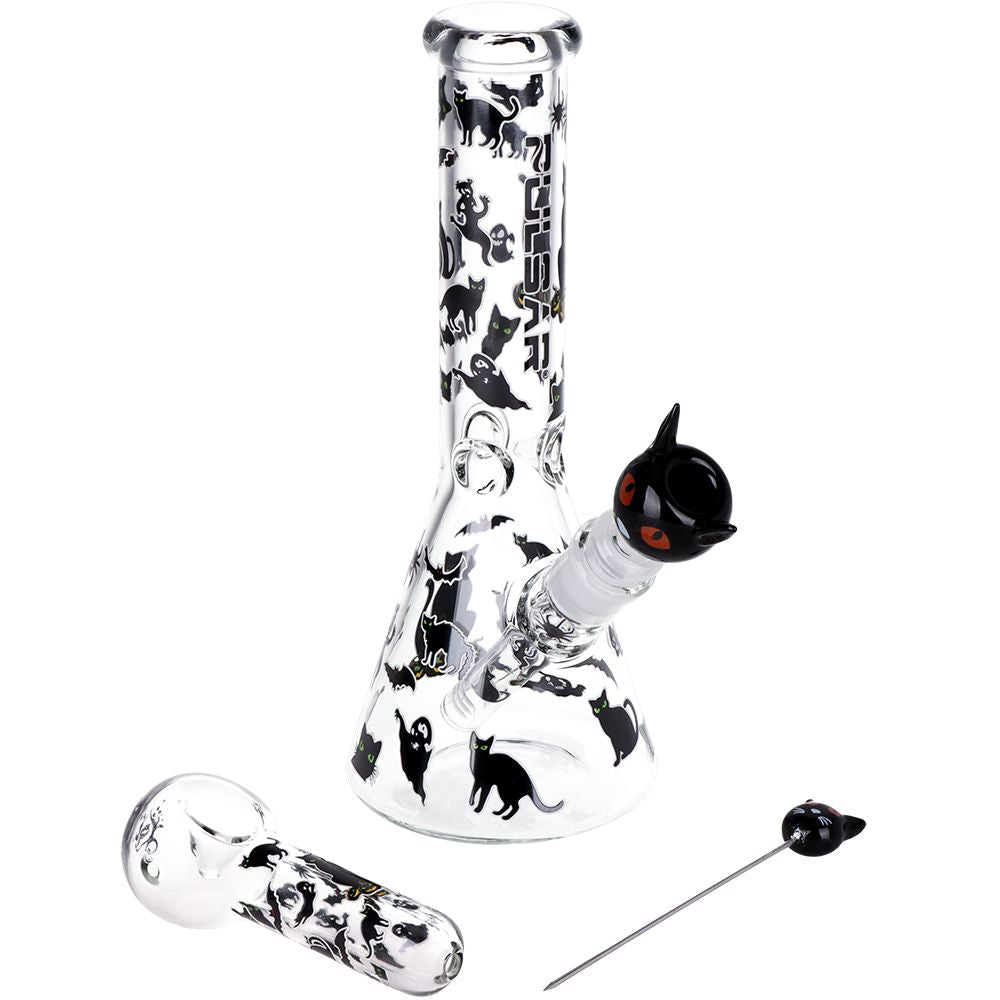 Pulsar Superstitious Kitty GLOW Glass Herb Pipe Duo