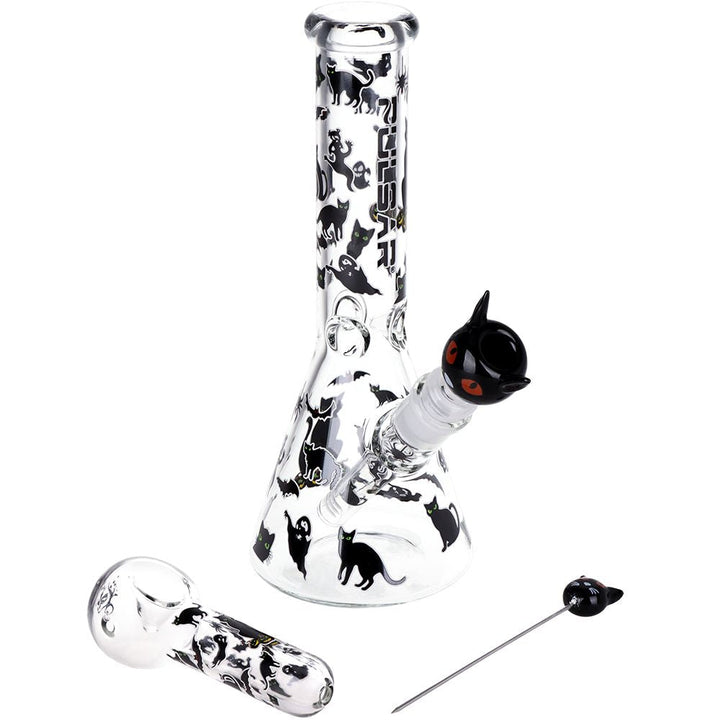 Pulsar Superstitious Kitty GLOW Glass Herb Pipe Duo