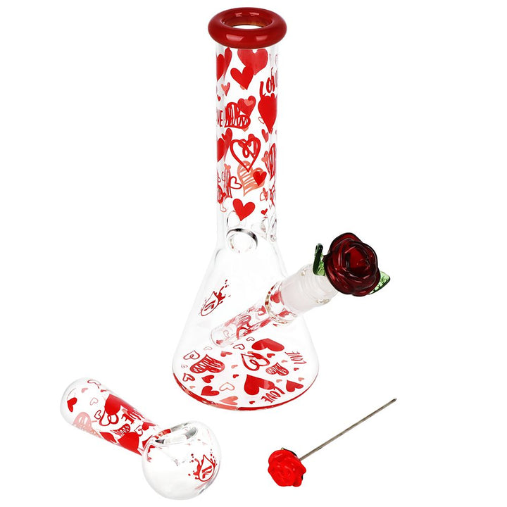 Valentine's Hearts 'n' Roses Glass Herb Pipe Duo