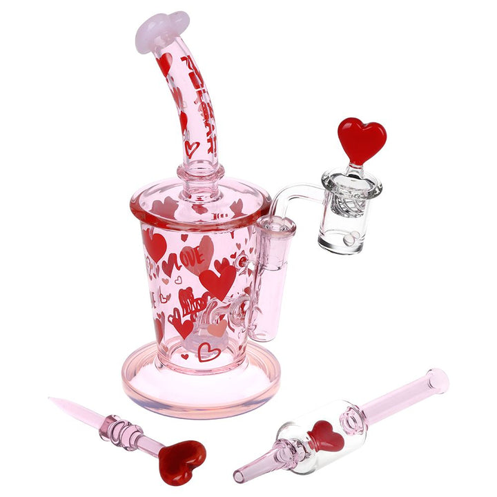 Valentine's Love Hearts Glass Dab Rig Set
