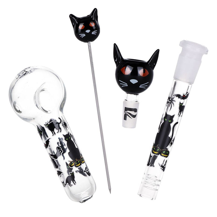 Pulsar Superstitious Kitty GLOW Glass Herb Pipe Duo