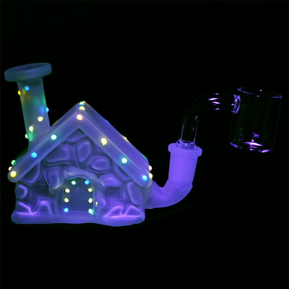 Frosted Christmas House w/ Glow in Dark Lights Glass Mini Rig