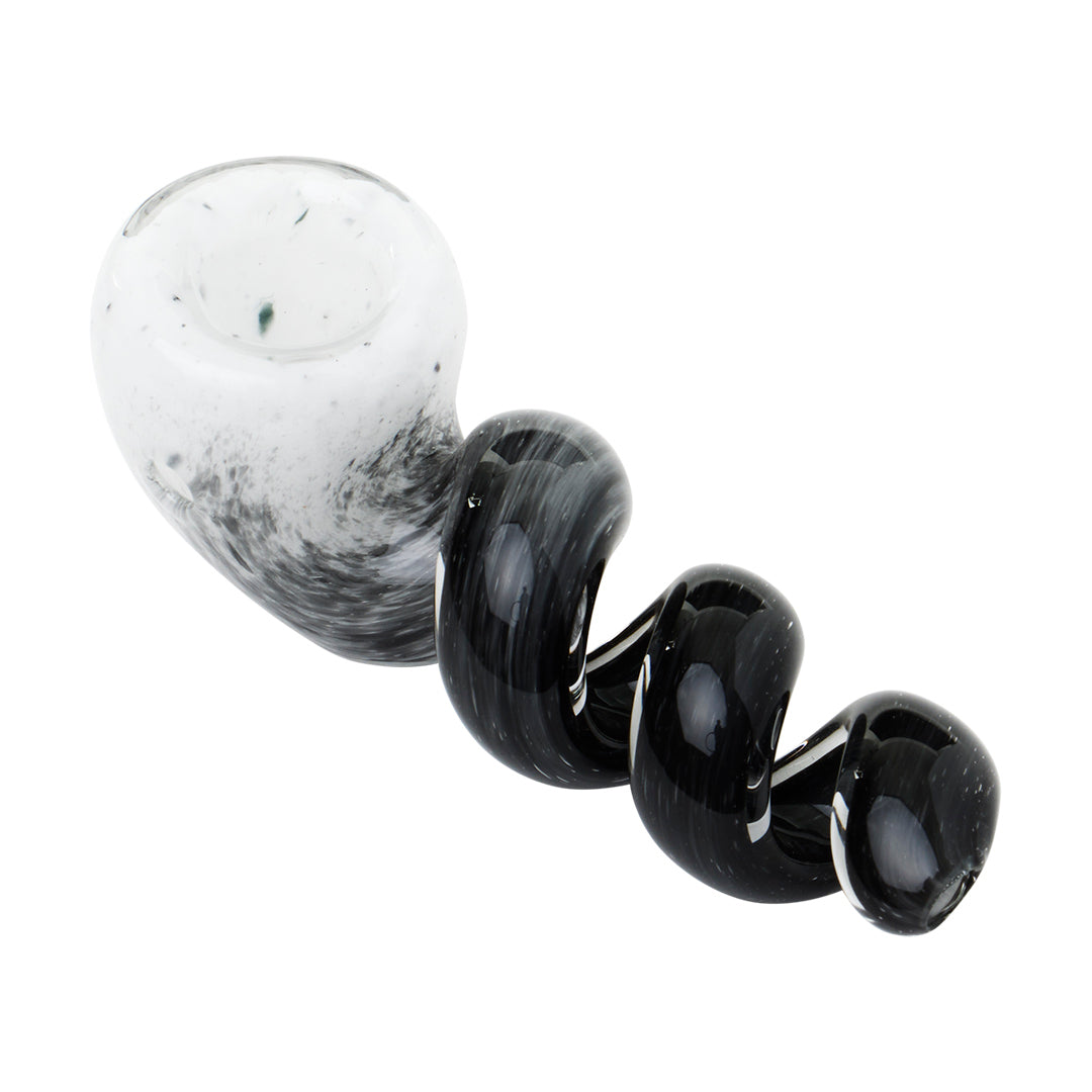 Human Grade Corkscrew Hand Pipe (White Frit with Black)