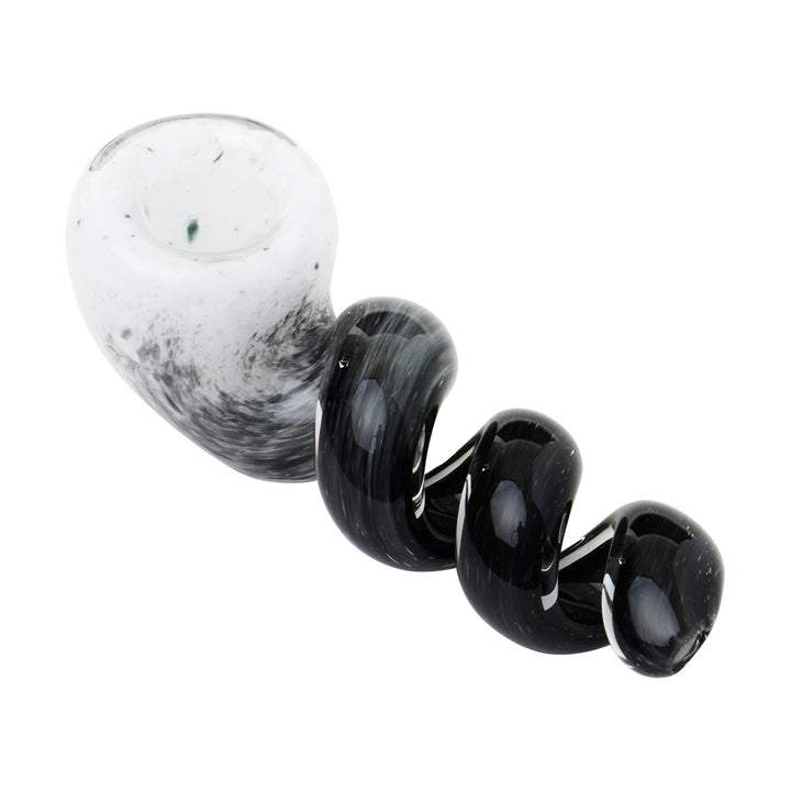 Human Grade Corkscrew Hand Pipe (White Frit with Black)