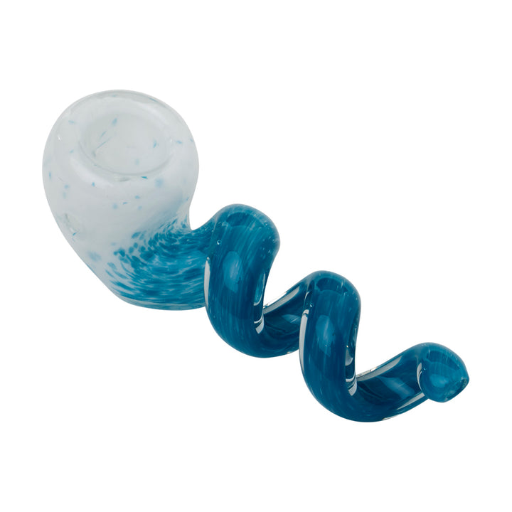 Human Grade Corkscrew Hand Pipe (White Frit with Blue)