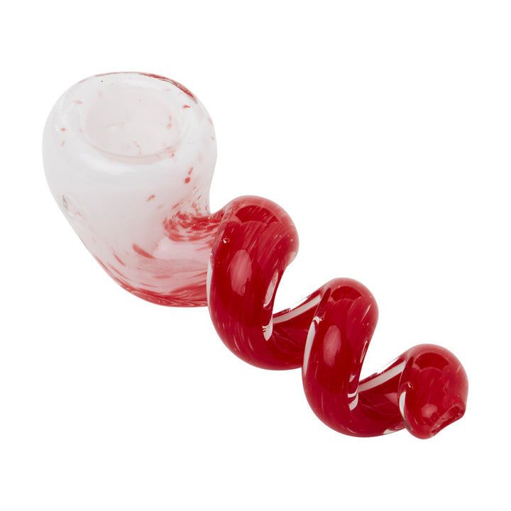Human Grade Corkscrew Hand Pipe (White Frit with Red)