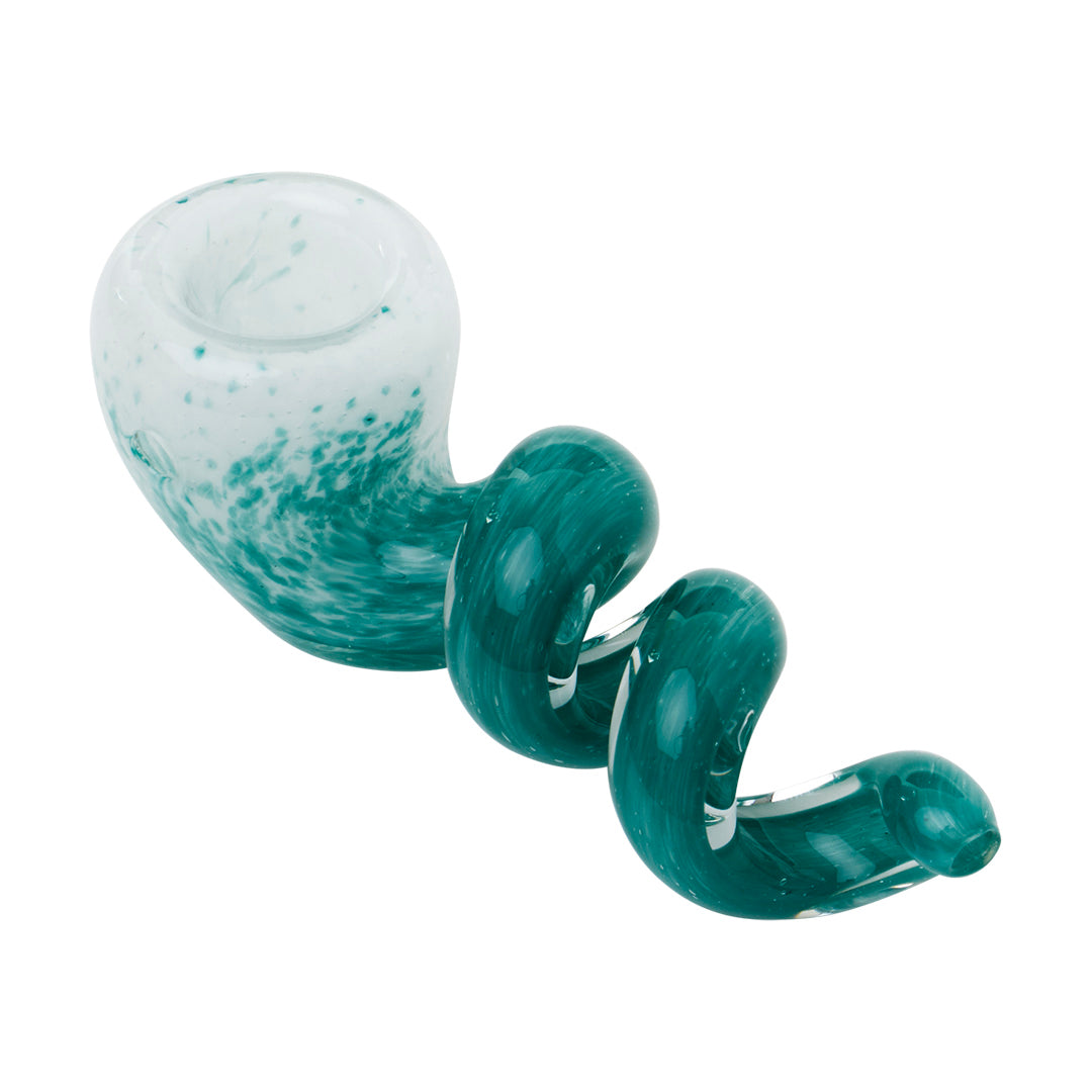 Human Grade Corkscrew Hand Pipe (White Frit with Teal)
