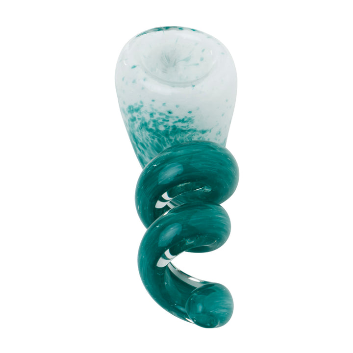Human Grade Corkscrew Hand Pipe (White Frit with Teal)