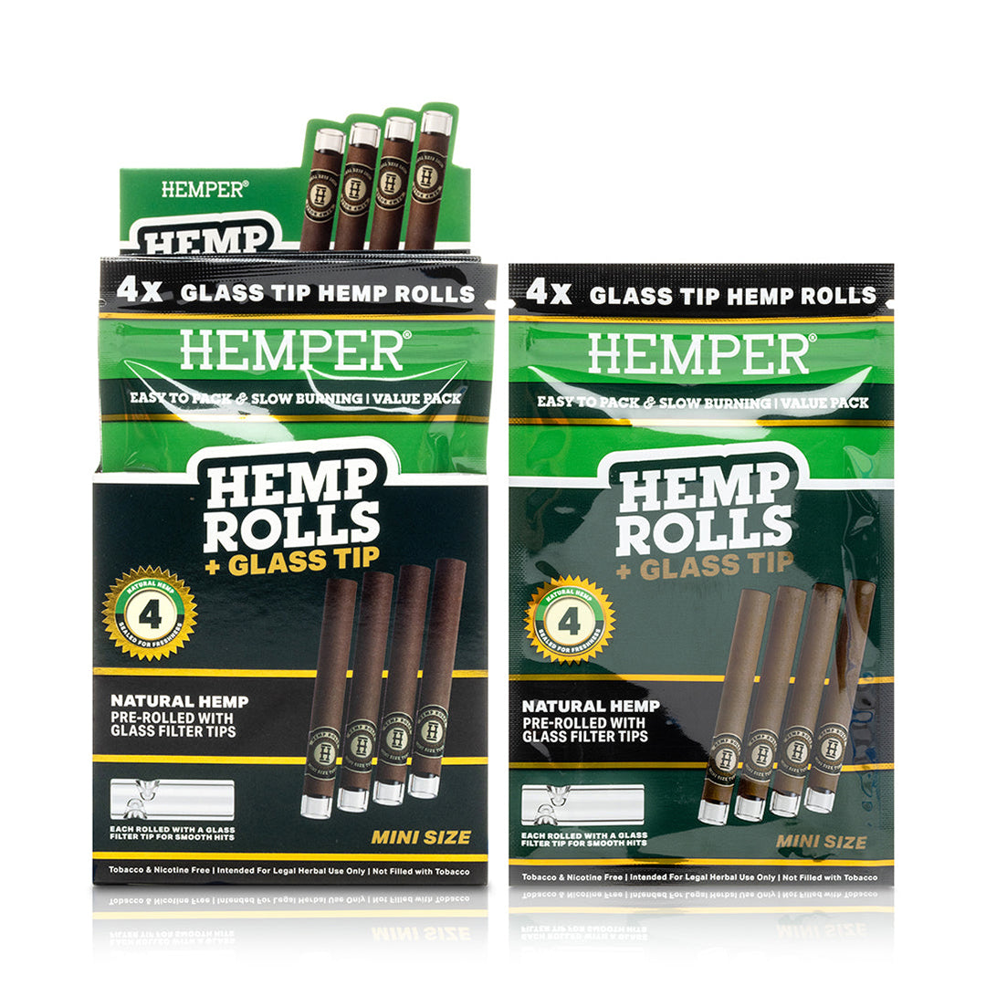 Hemper Mini Hemp Rolls + Glass Tips (Natural)