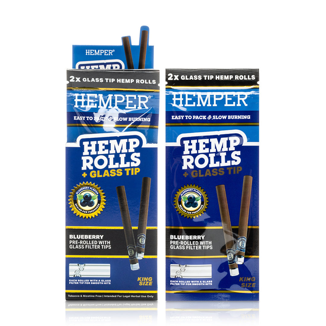 Hemper King Size Hemp Rolls + Glass Tips (Blueberry)