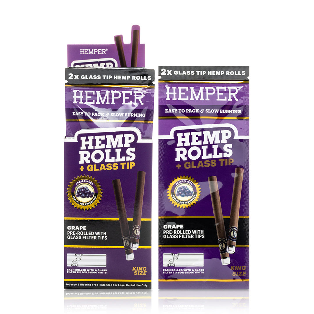 Hemper King Size Hemp Rolls + Glass Tips (Grape)