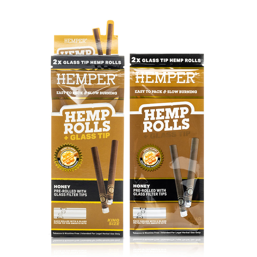 Hemper King Size Hemp Rolls + Glass Tips (Honey)