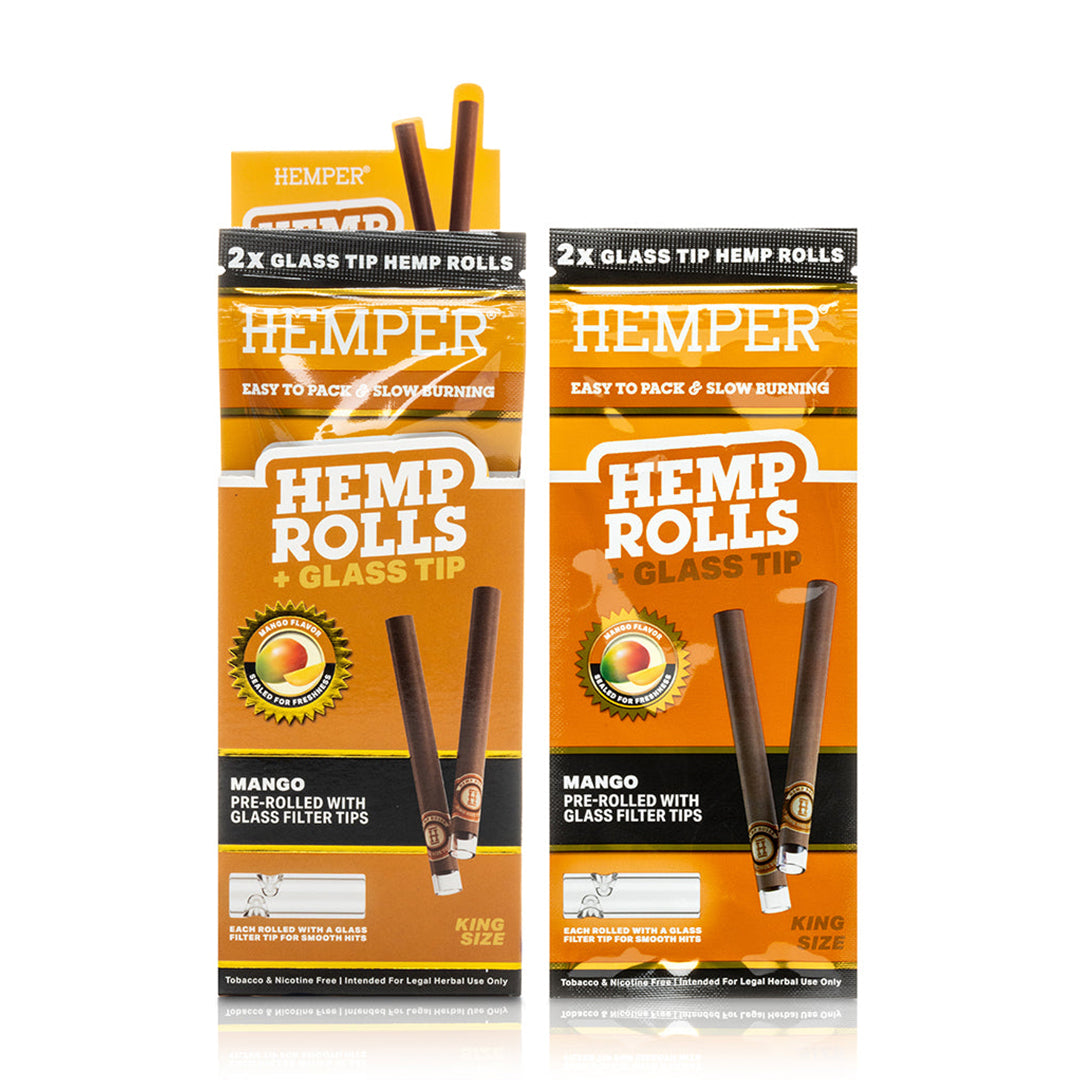 Hemper King Size Hemp Rolls + Glass Tips (Mango)