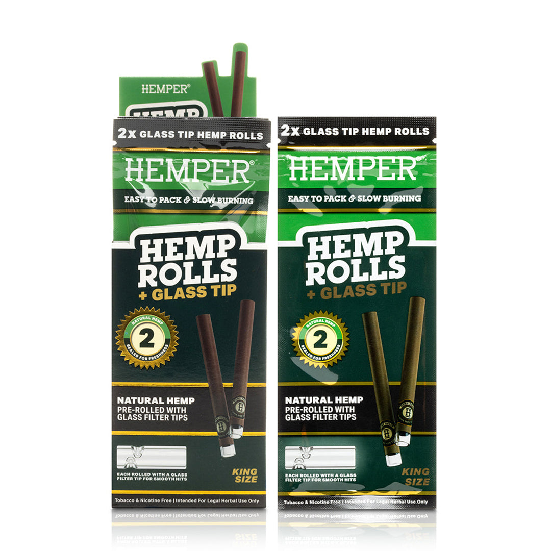 Hemper King Size Hemp Rolls + Glass Tips (Natural)