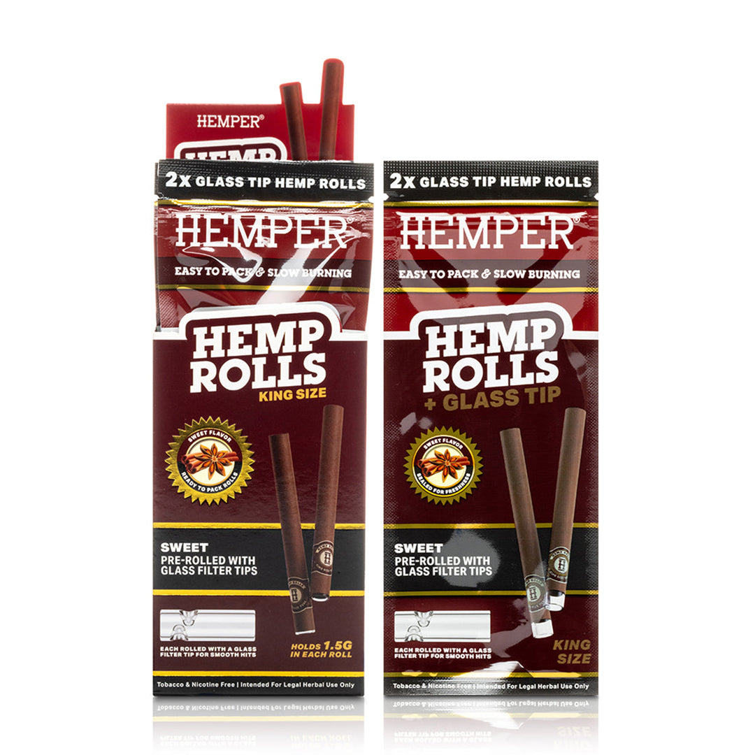 Hemper King Size Hemp Rolls + Glass Tips (Sweet)