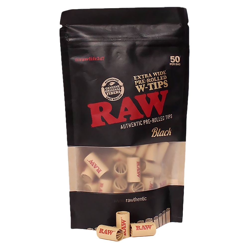 RAW Black Extra Wide Pre-Rolled Tips - 50pc Bag
