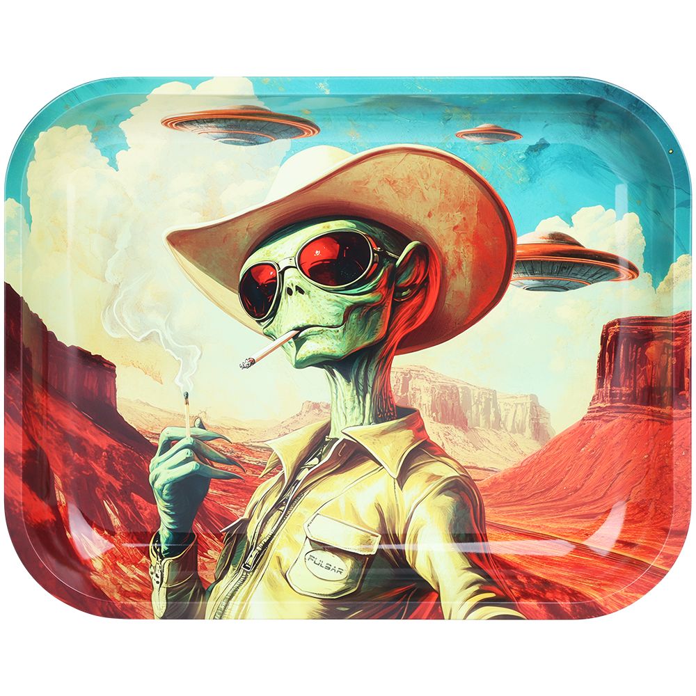 Pulsar Design Series Large Metal Rolling Tray - Cowboy Alien