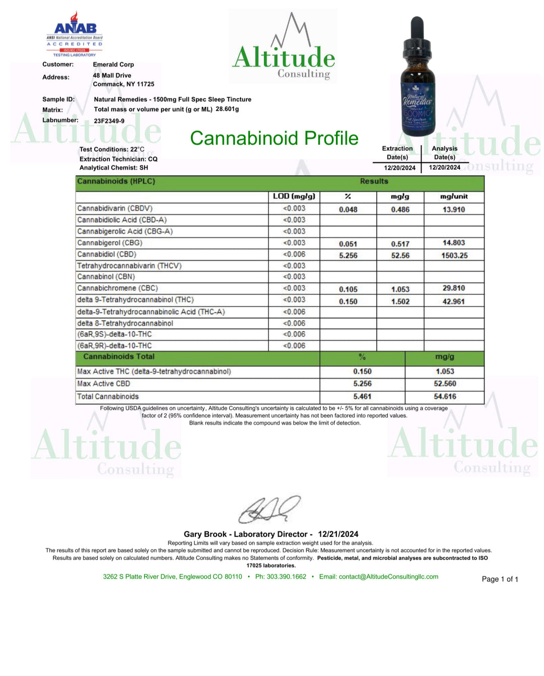 "Sleep" Melatonin Chamomile Organic Full Spectrum CBD Tincture (1500 mg)