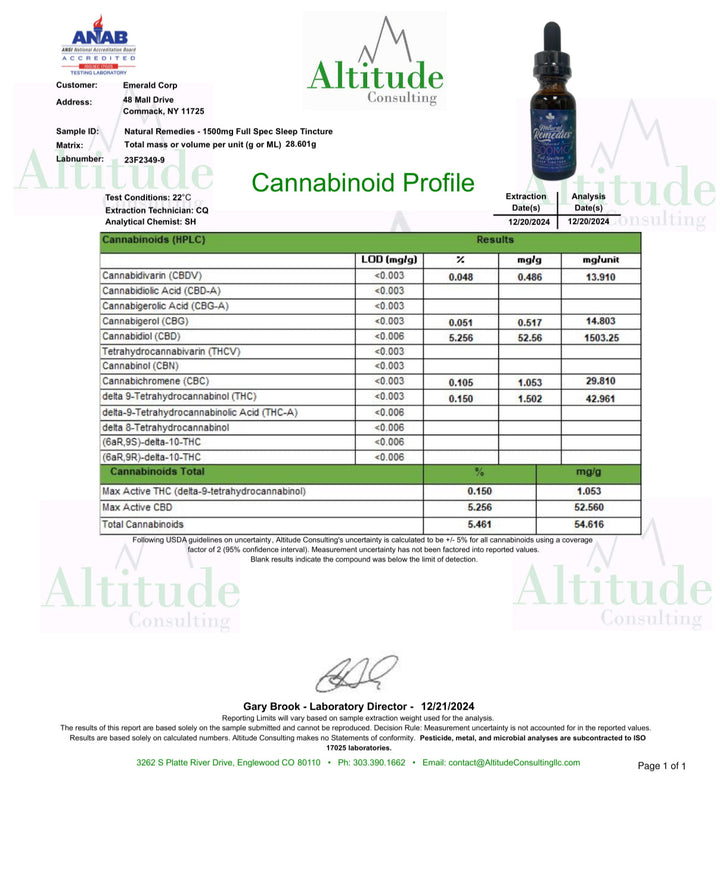 "Sleep" Melatonin Chamomile Organic Full Spectrum CBD Tincture (1500 mg)