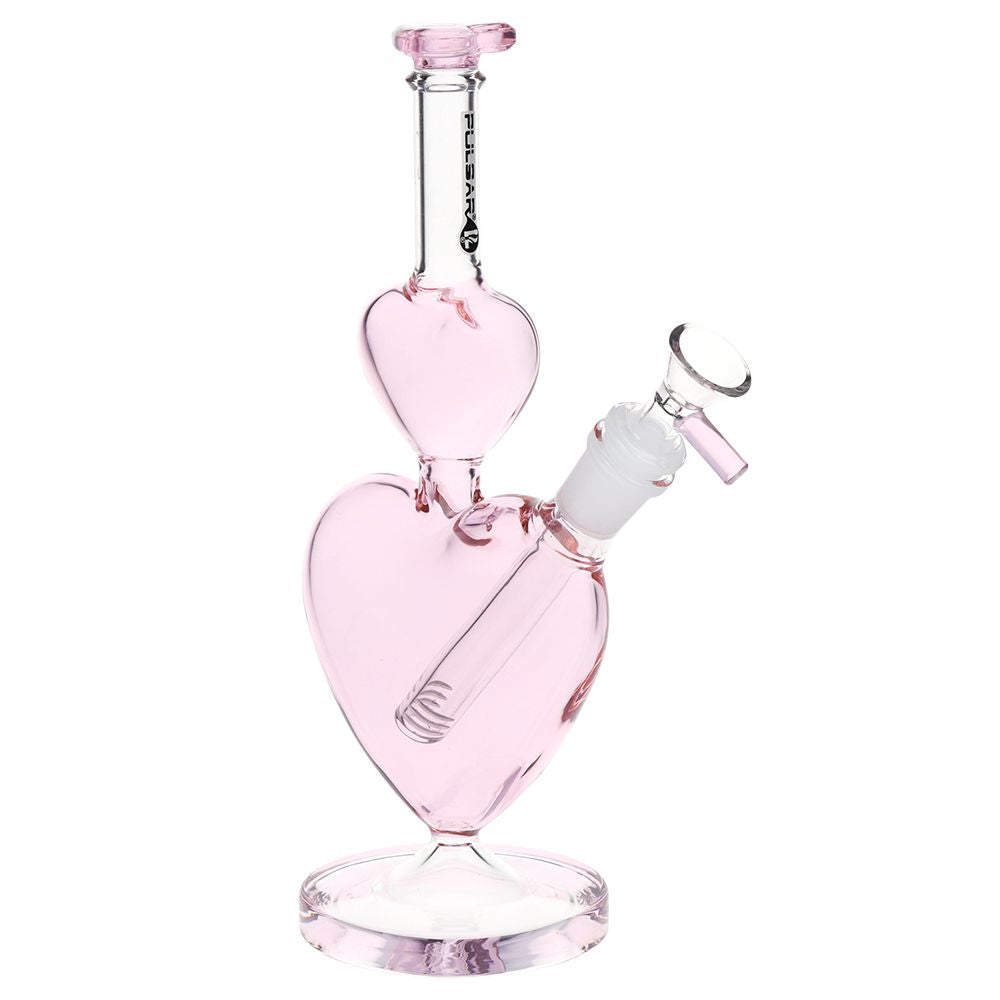 Pulsar Glycerin Hearts Glass Water Pipe with Gem Hearts - 13.75" / 14mm F