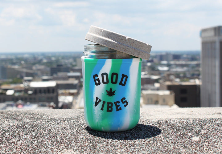 RE:STASH JAR 8oz Ocean Tie-Dye "Good Vibes" (+White RE:VIDER Boveda )
