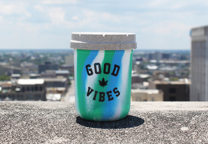 RE:STASH JAR 8oz Ocean Tie-Dye "Good Vibes" (+White RE:VIDER Boveda )