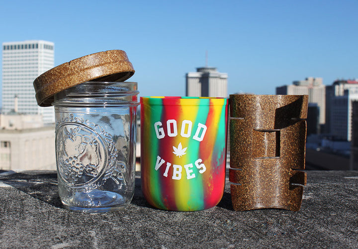 RE:STASH 8oz Rasta Tie-Dye "Good Vibes" (+Re:vider, Boveda)