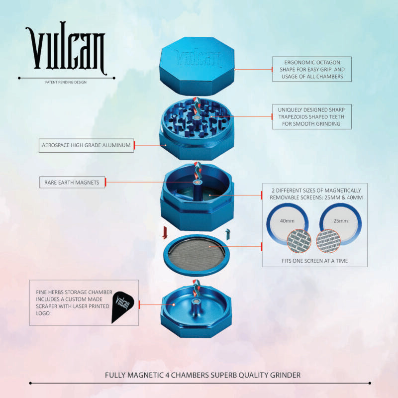 Vulcan 4-Piece Grinder 3" (Blue)