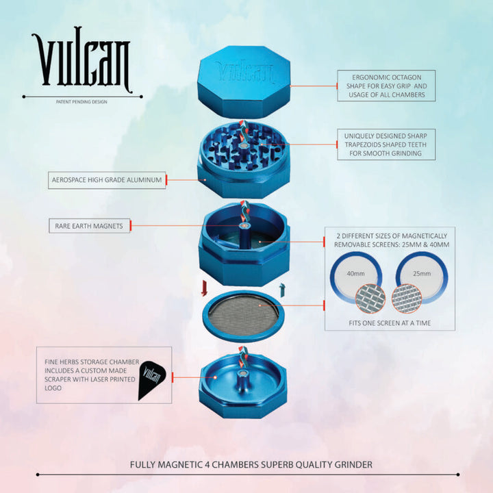 Vulcan 4-Piece Grinder 3" (Blue)