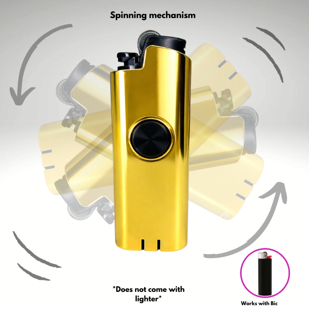 Fidget Spinning Lighter Case for Bic Lighters "Gold MMBER + SLVR Surfer" (2-Pack)