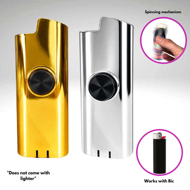 Fidget Spinning Lighter Case for Bic Lighters "Gold MMBER + SLVR Surfer" (2-Pack)