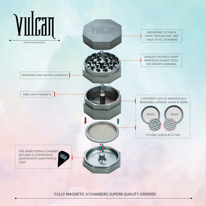 Vulcan 4-Piece Grinder 3" (Gun Metal)