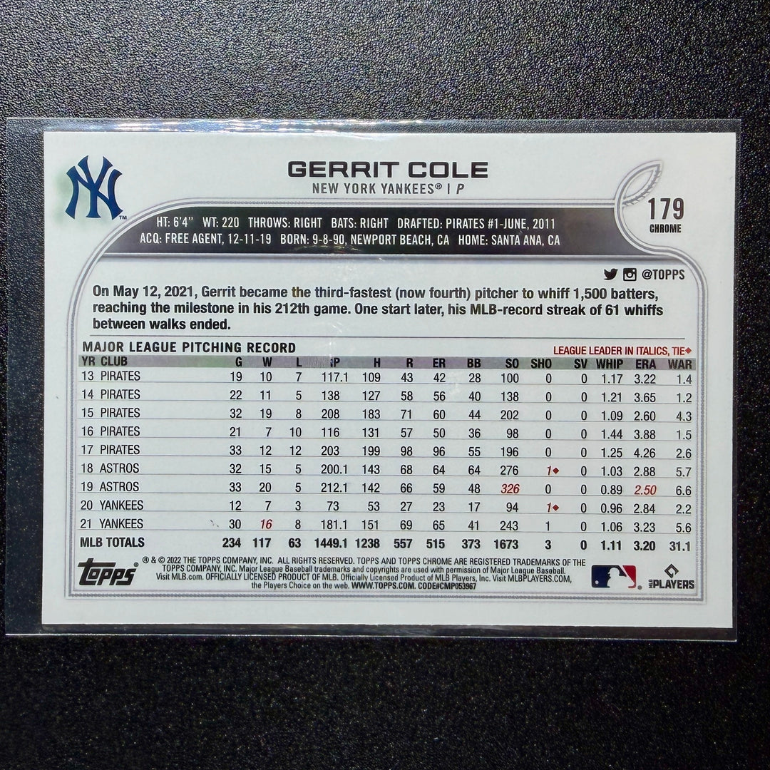 Gerrit Cole 2022 Topps Chrome