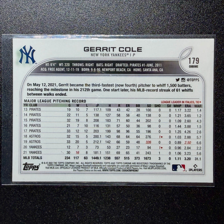 Gerrit Cole 2022 Topps Chrome
