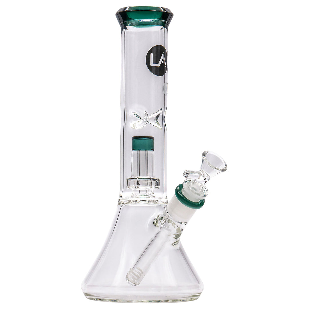 LA Pipes 11” Color Accented Showerhead Perc Beaker Bong