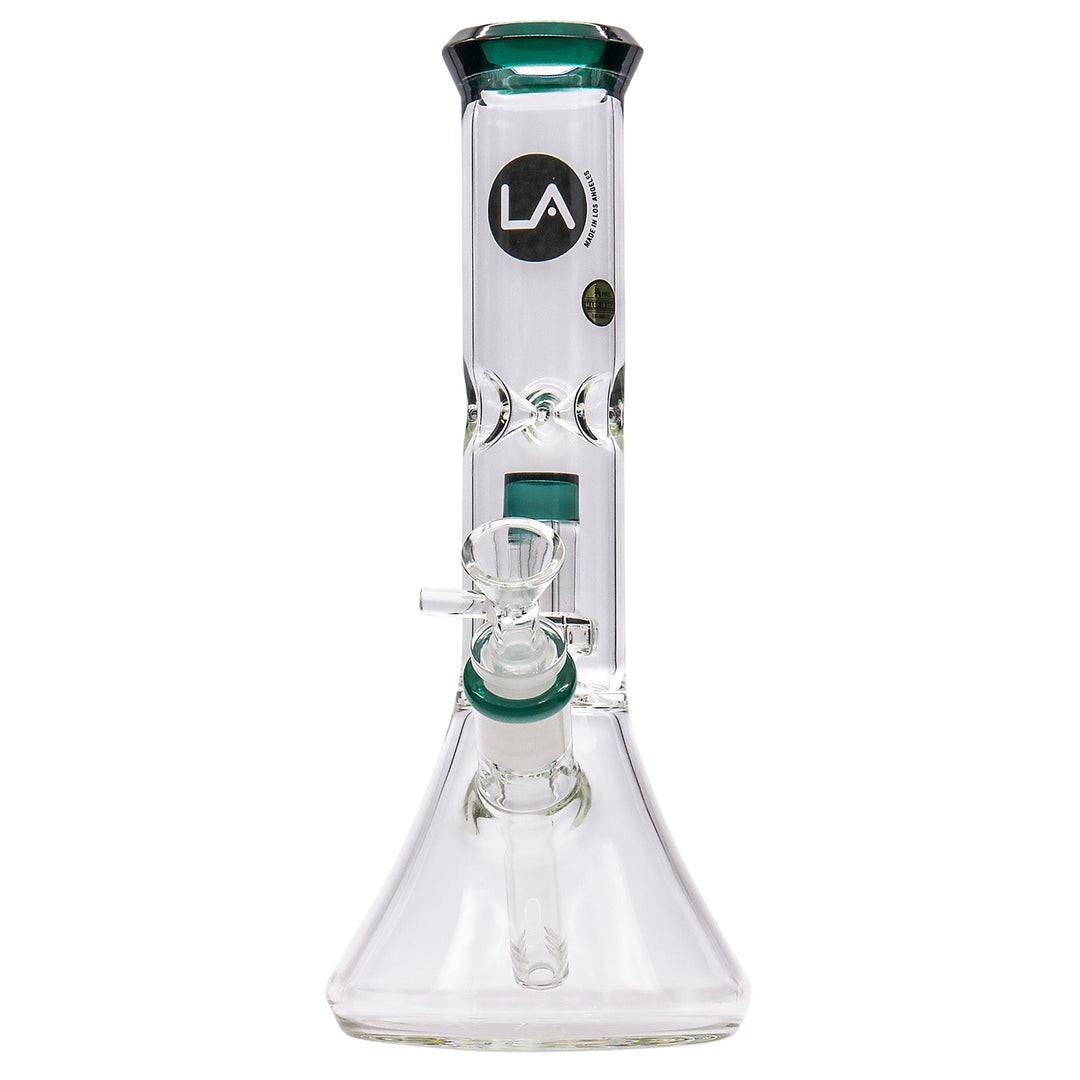 LA Pipes 11” Color Accented Showerhead Perc Beaker Bong