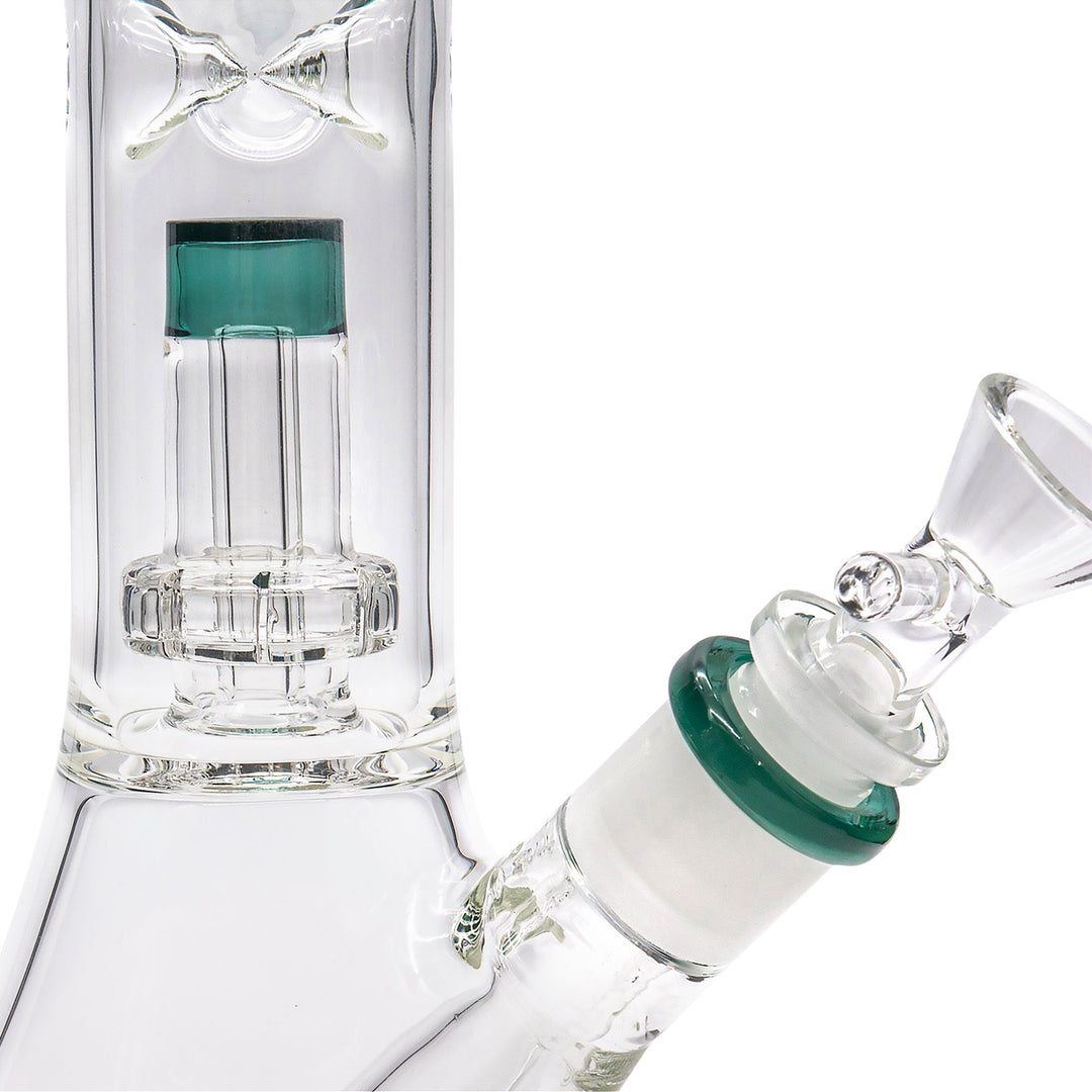 LA Pipes 11” Color Accented Showerhead Perc Beaker Bong