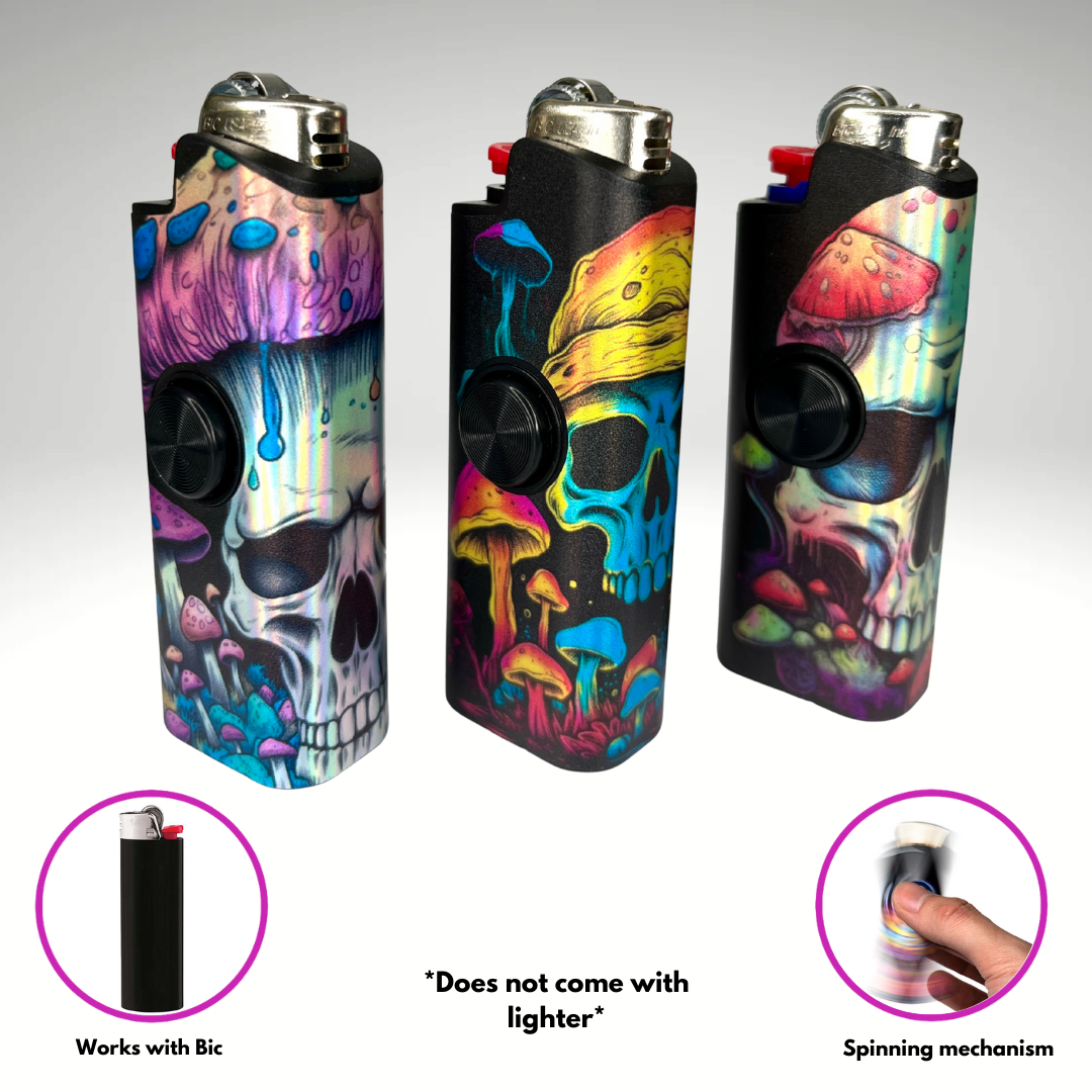 Mushroom Skull Fidget Spinner Case for Bic Lighters (3-Pack)