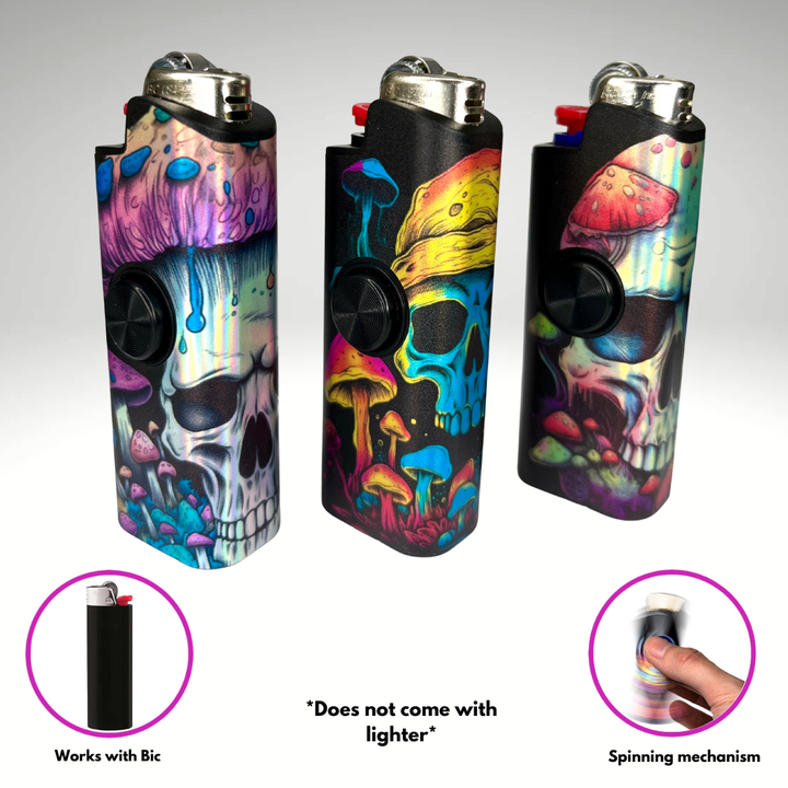 Mushroom Skull Fidget Spinner Case for Bic Lighters (3-Pack)