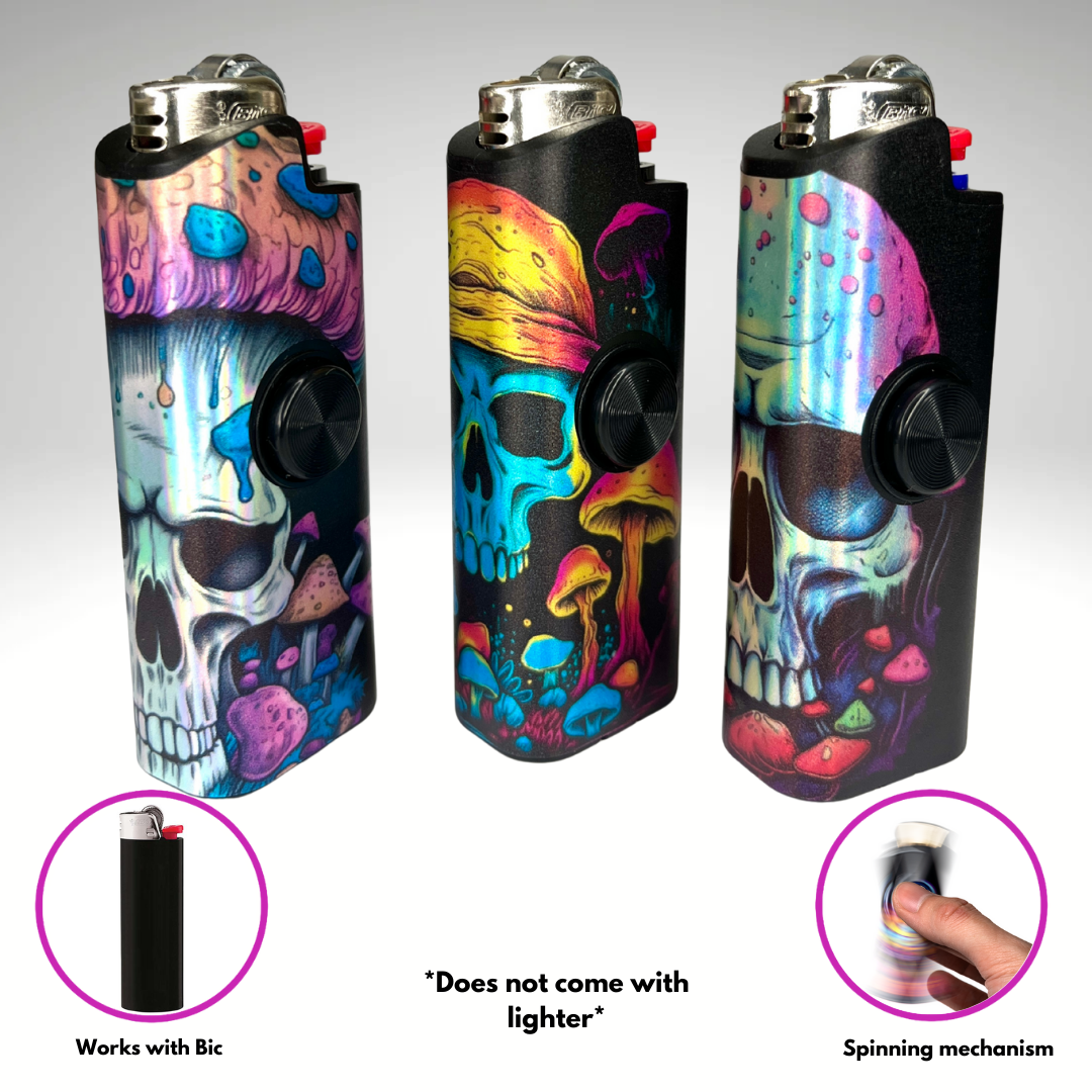 Mushroom Skull Fidget Spinner Case for Bic Lighters (3-Pack)