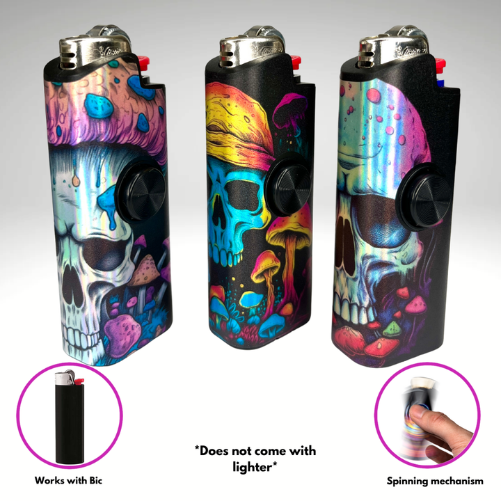 Mushroom Skull Fidget Spinner Case for Bic Lighters (3-Pack)