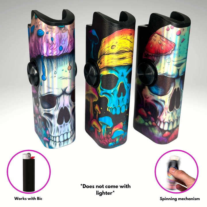Mushroom Skull Fidget Spinner Case for Bic Lighters (3-Pack)