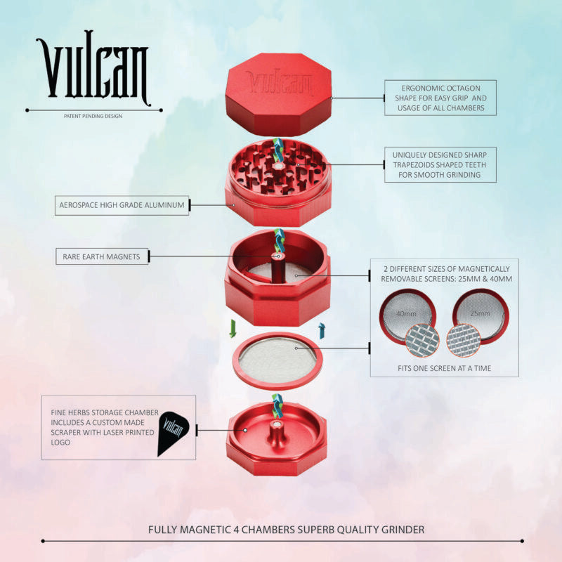 Vulcan 4-Piece Grinder 3" (Red)