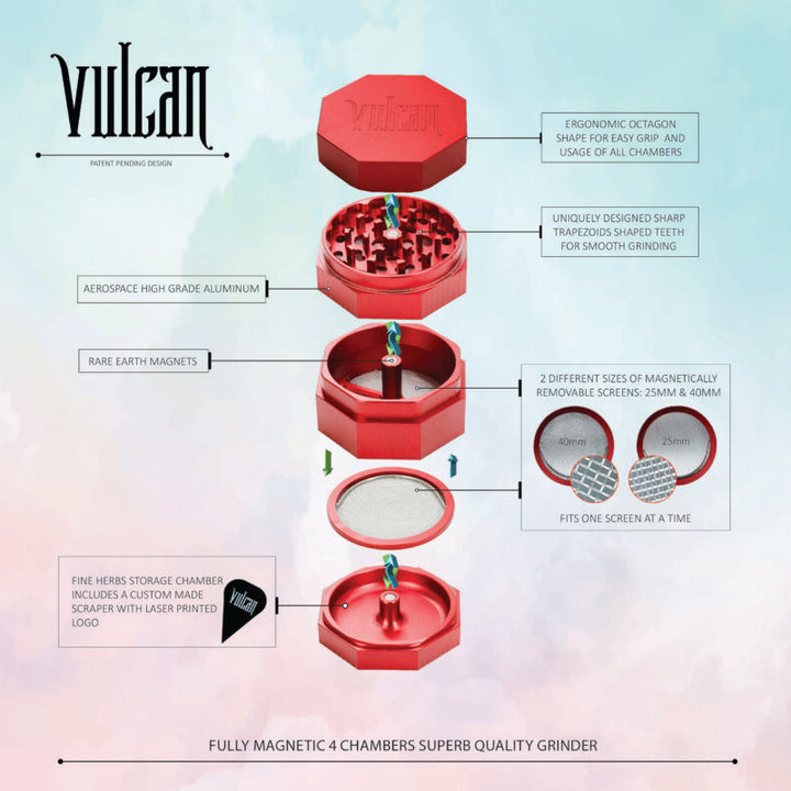 Vulcan 4-Piece Grinder 3" (Red)