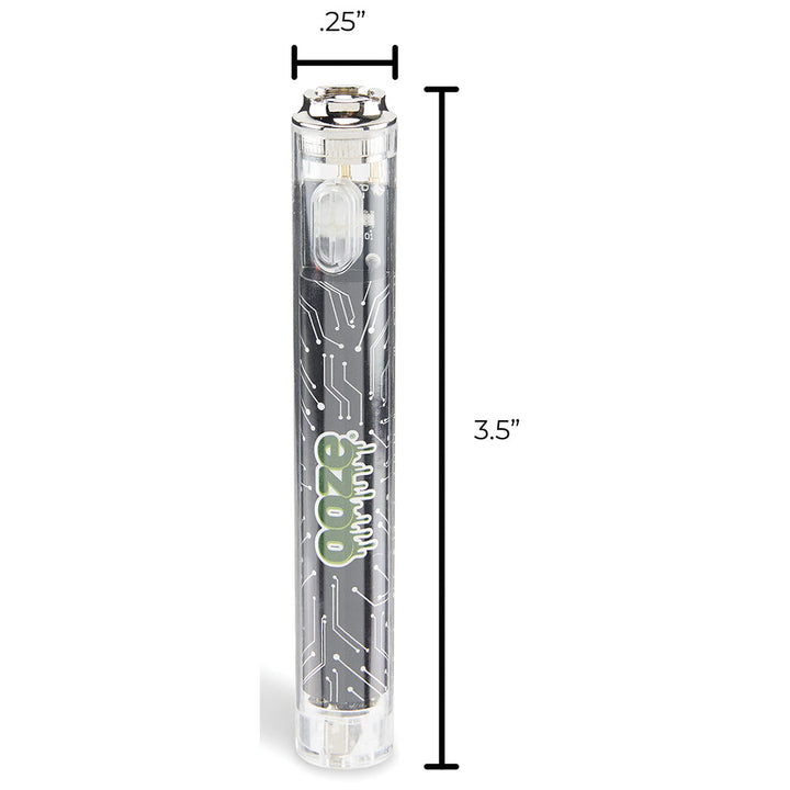 Ooze Slim Clear Pen Battery and Charger black  dimension