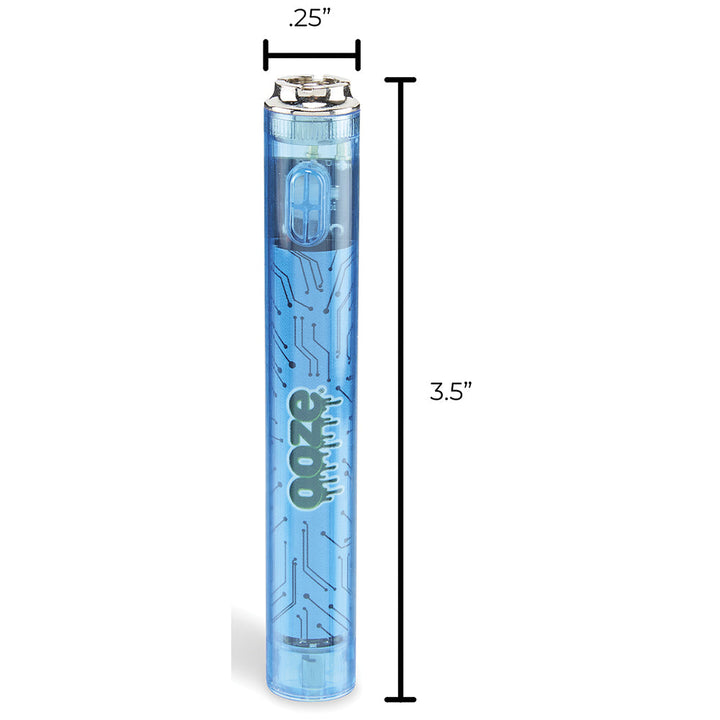 Ooze Slim Clear Pen Battery and Charger blue dimension