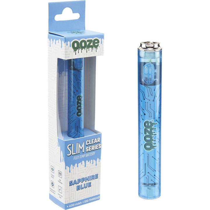 Ooze Slim Clear Pen Battery and Charger blue with packaging