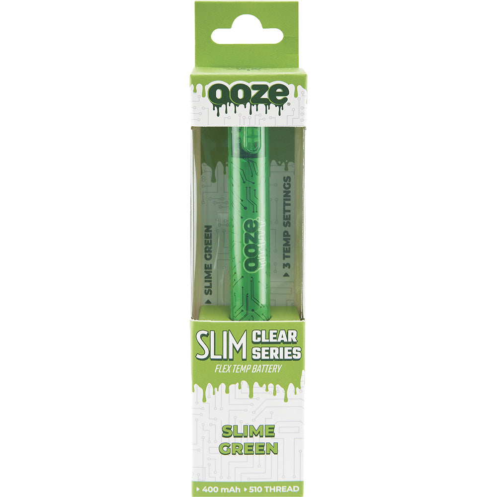 Ooze Slim Clear Pen Battery and Charger green with packaging