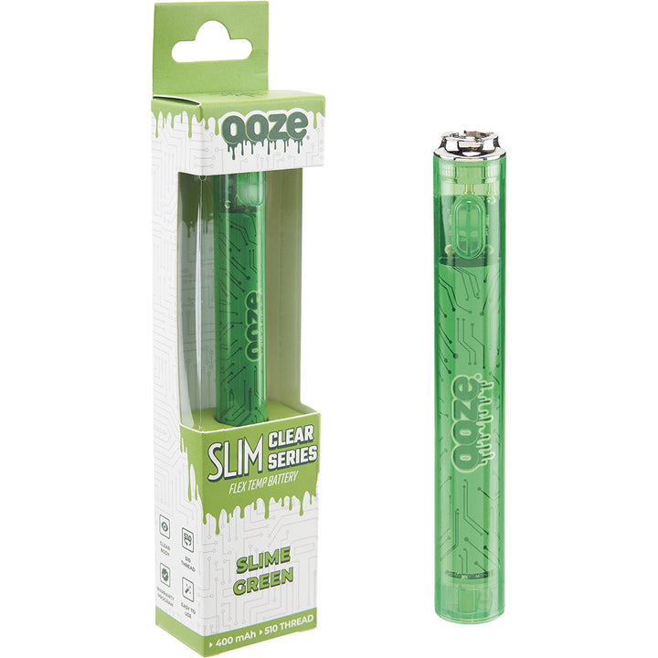 Ooze Slim Clear Pen Battery and Charger green with packaging