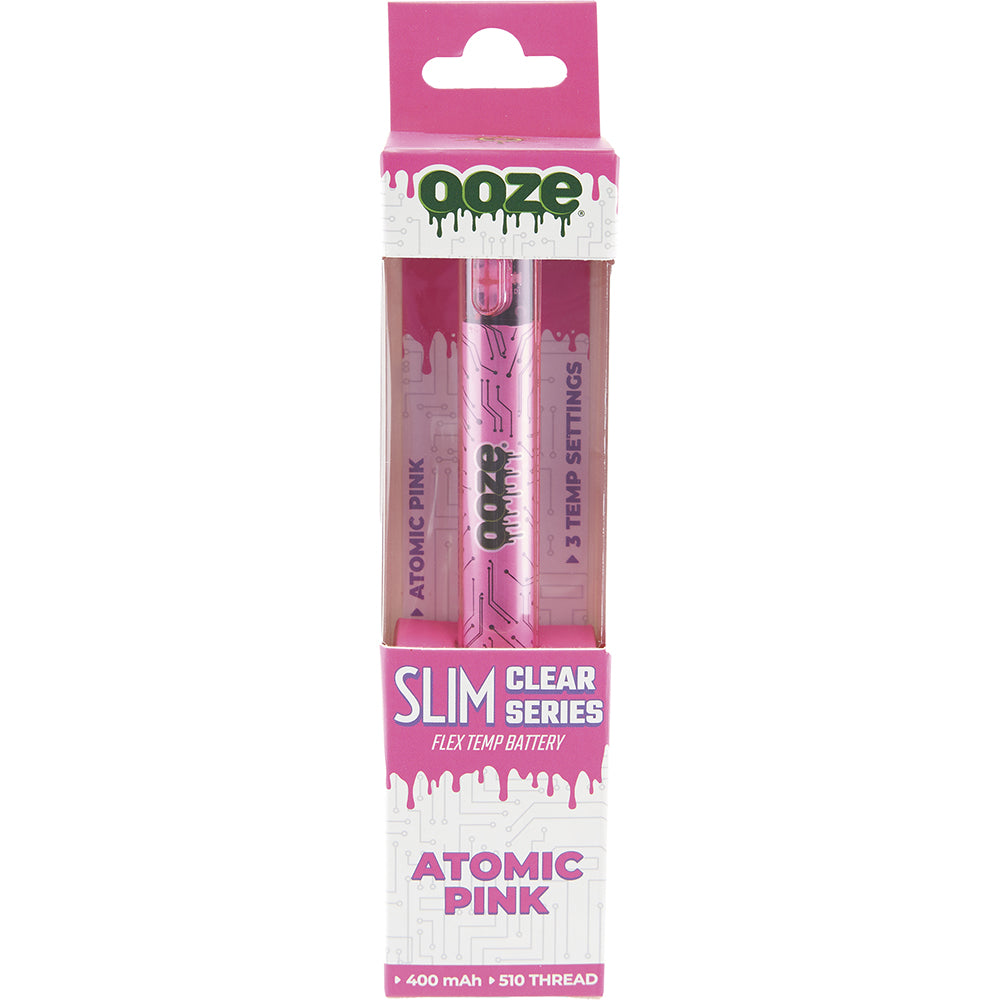 Ooze Slim Clear Pen Battery and Charger pink with packaging